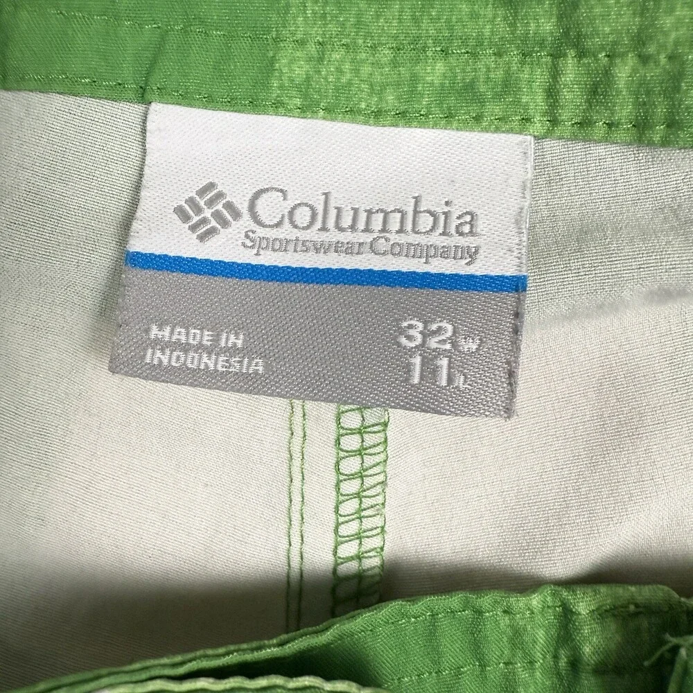COLUMBIA PFG Board Shorts Omni-Shield Stretch Green Plaid Fishing Mens 32x11